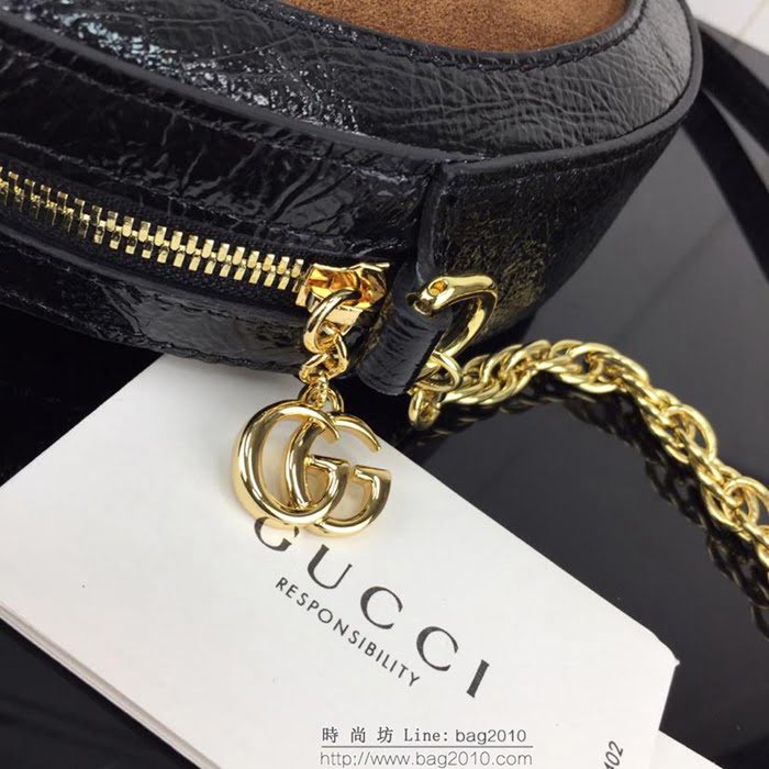 GUCCI古馳 新款 專櫃品質 原單 550618 磨砂配皮 棕色配克 圓形 鏈條挎包HY1369